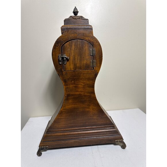 Vintage Wooden Mantel Clock Hand Painted Floral Design & Roman Numerals - Picture 5 of 7